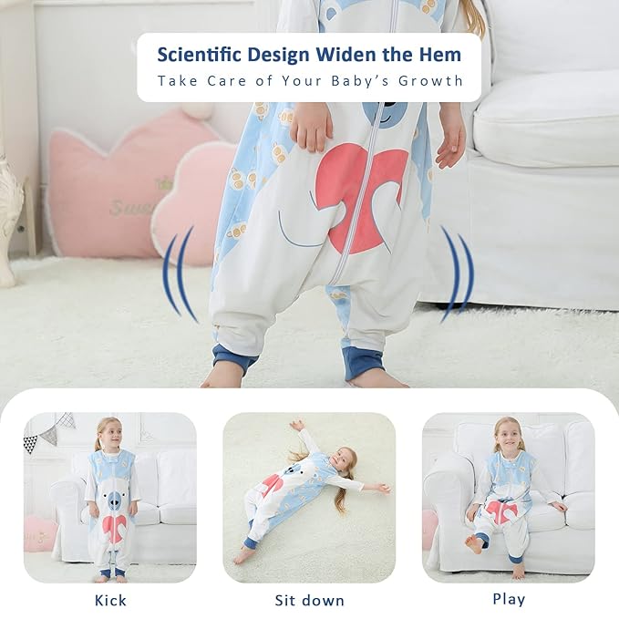 MICHLEY Toddler Sleeping Sack with Feet Newborn Infant Sleeveless Sleeping Bag 2-way Zipper Baby Wearable Blanket for Walkers,Bear,5-6T