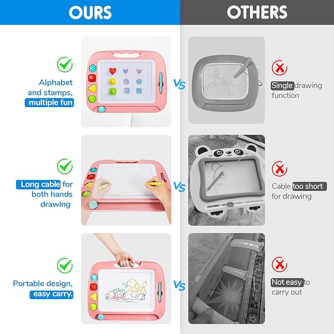 SGILE Large Magnetic Drawing Board for Kids, Toddlers Toys for 1 2 3 4 Year Old, Etch & Sketch Pad with 4 Stamps, Learning and Educational Toys for Boys Girls Gift, 16 ×13 in (42 x 32 CM), Light Pink