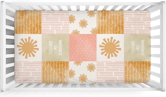 Colorful Boho Sun Baby Crib Sheet 52''x28'' Cute Sunshine Stripes Stretchy Fitted Mattress Sheets for Boy Girl Letters Quote Nursery Toddler Bed Sheets for Standard and Toddler Mattress