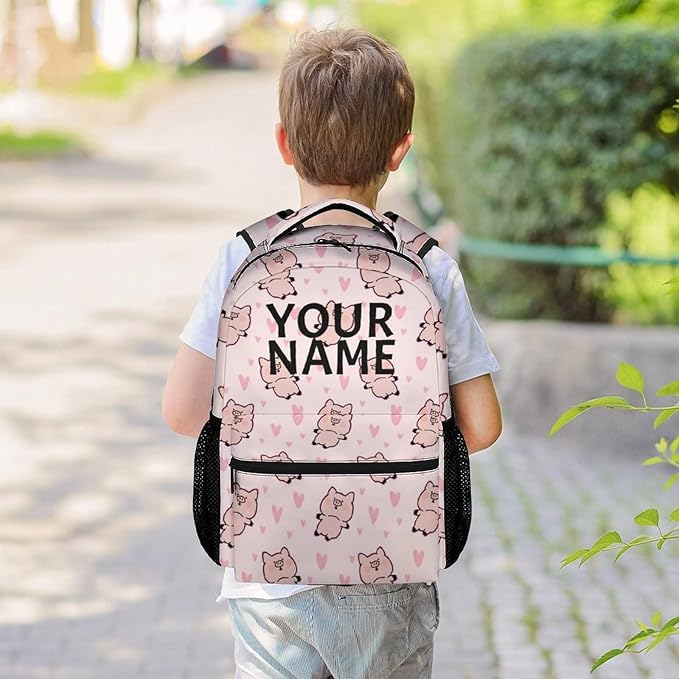 AIOMXZZ Personalized Pig Backpack Gifts with Text Name, 16 Inch Cute Pig Bookbag Durable, Lightweight, Large Capacity, Funny Animal Backpack for School Girls Kids Women