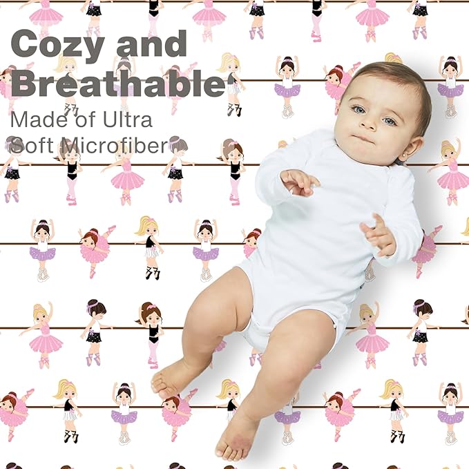 Baby Girl Fitted Crib Sheet Born to Dance Ballerina, 100% Soft Breathable Microfiber Baby Sheet, Fits Standard Size Crib Mattress 28in x 52in, Nursery Sheet