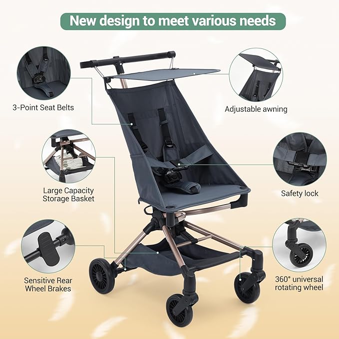Convenience Travel Stroller,Lightweight Compact Stroller Airplane-Friendly One-Handed Folding,Design Perfect for Toddlers,Large Storage Basket & Breathable Canopy，Blue