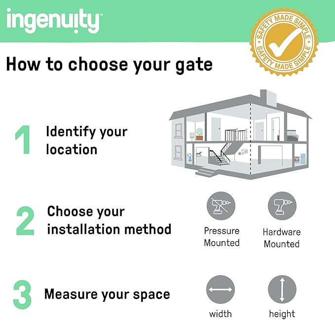 Ingenuity Easy Open Baby Gate & Dog Gate, Hands-Free Open Patent-Pending Foot Pedal, 27.5"-52" Wide, 28" Tall, Hardware or Pressure Mounted, Install in Doorway, Bottom of Stairs, or Wall - Espresso
