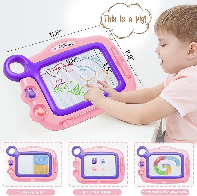 Toddler Toys Age 3-4,Erasable Toys for 3 Year Old Girl Magnetic Drawing Board for Kids with 1 Pen, A Etch Easter Gift for 3 Year Old Travel Toy Sketch Board with 2 Stamps