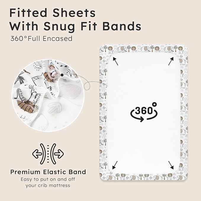 Baby Crib Sheets for Boys Girls Neutral, 2 Pack Crib Mattress Sheet for Standard Crib and Toddler Mattress, Super Soft Breathable Fitted Crib Sheet, 52" x 28"