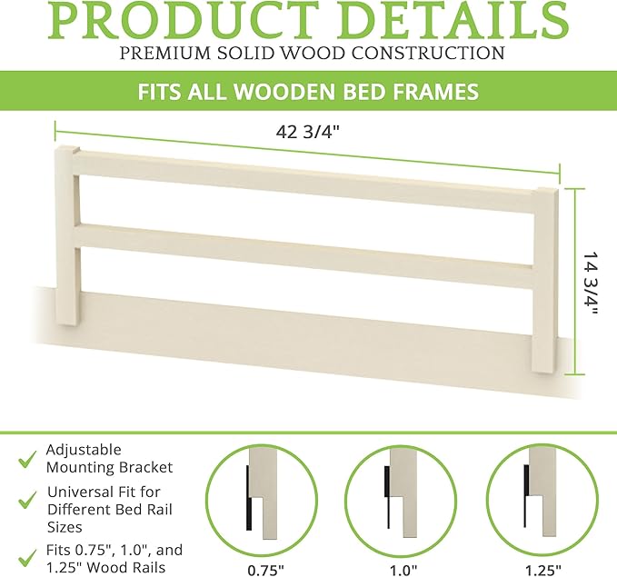 CC KITS Safety Guard Rail for Baby, Kids, and Children - Solid Wood Safety Bed Rail for Toddlers - Easy Installation - Premium Protection for Bunk, Twin, Full, Queen and King Size Beds - (Pearl)