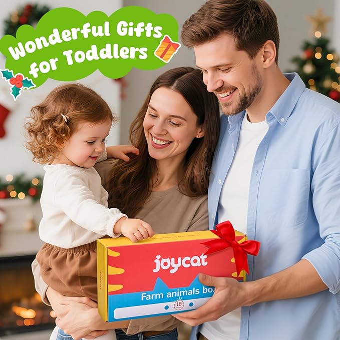 JoyCat Learning Toys for 1,2,3 Year Old Toddlers, 20Pcs Farm Animals Box, Finger Puppets for Kid, Montessori Counting, Matching & Sorting Fine Motor Games, Christmas Birthday Gift for Baby Boys Girls