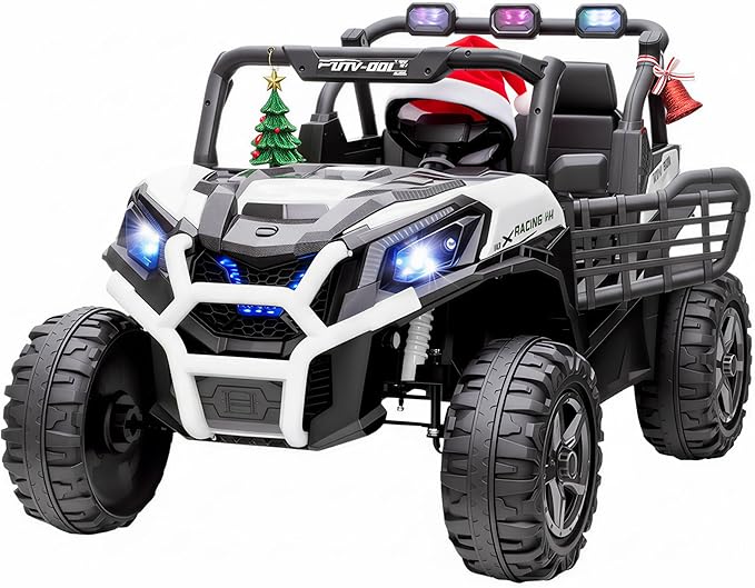 Qaba 24V 2 Seater Ride on Car, Electric Off-Road UTV Truck w/Parent Remote Control, Music, Lights, Ride on Toy for Kids Ages 3-8, White