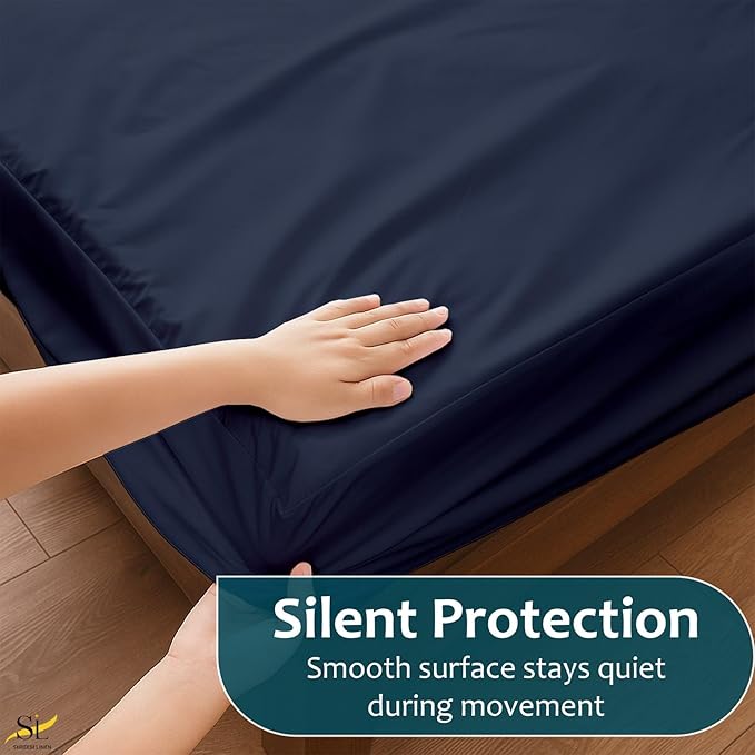 Mattress Protector Fitted Sheet Style Cot Size 30x75 - Waterproof Vinyl Mattress Cover, Breathable, Bed Wetting & Spill Protection, Fits Mattresses up to 6" Deep (Navy Blue)