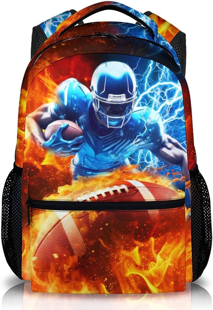 CustomWish Boys Backpack, Football Backpacks for Kids Teens, 17 Inch Lightweight Sport School Bookbag for Elementary Middle Primary High Senior, Boys Back to School Supplies