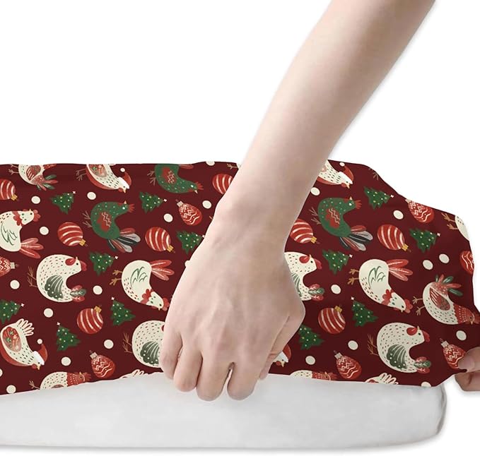 Santa Chicken Baby Crib Sheets for Boy Girl 52x28Inch Cute Christmas Chicken Soft Snug Fitted Crib Mattress Cover Christmas Farm Rooster Hen Baby Sheet for Standard Crib & Toddler Mattress 2 Pack