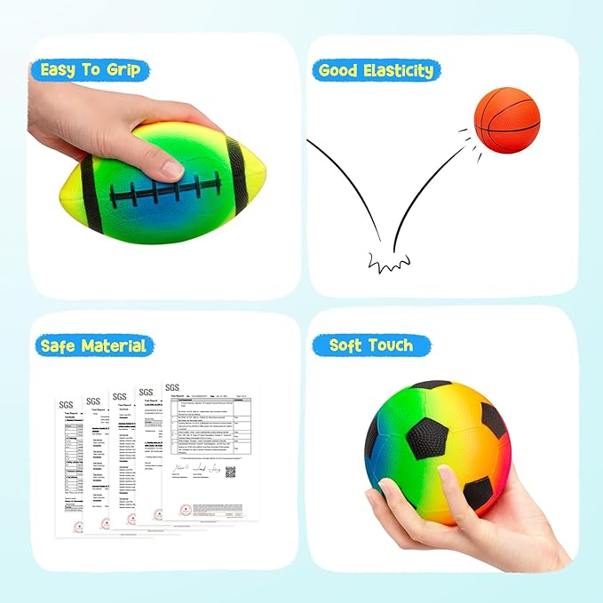 PlayZap 7-Piece Soft Ball Set for Toddlers & Kids - Includes 5” Playground Balls, Soccer, Football & Basketball - Great for Home, Yard, Pool, Classroom & Park for Boys & Girls