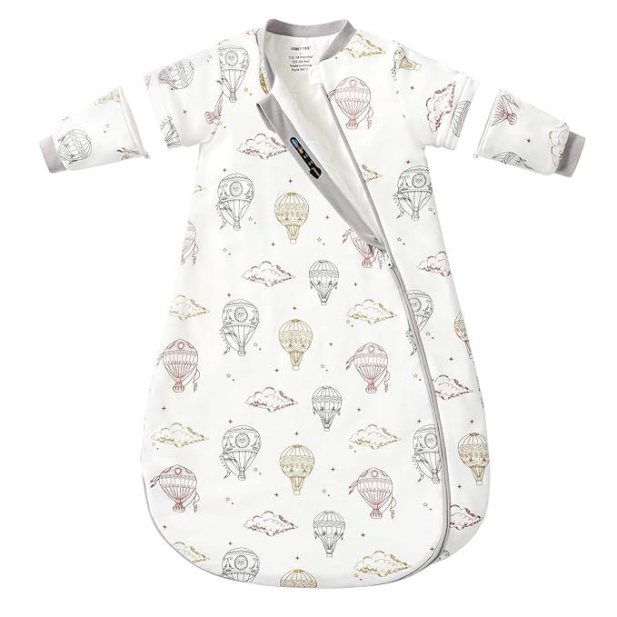 Baby Sleep Sack 3–6 Months, 2.5 TOG Warm Cotton Sleep Sack with Detachable Long Sleeves, Winter Wearable Blanket for Cold Nights, 2-Way Zipper Toddler Sleeping Sack, Hot Air Balloon