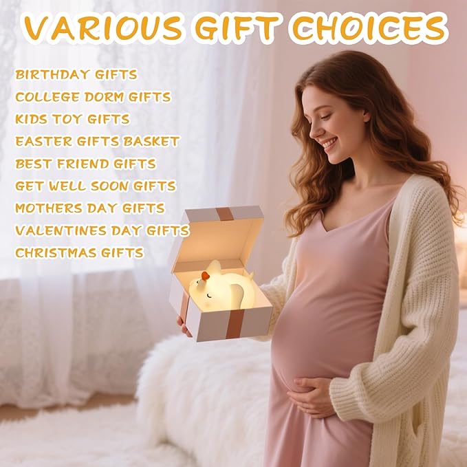 FRDEV Elephant Night Light for Kids, Silicone Squishy Lamp with Touch Control 3-Level Dimmable, Auto-Off Timer, Rechargeable Nursery Light, Baby Gift (Soft White)