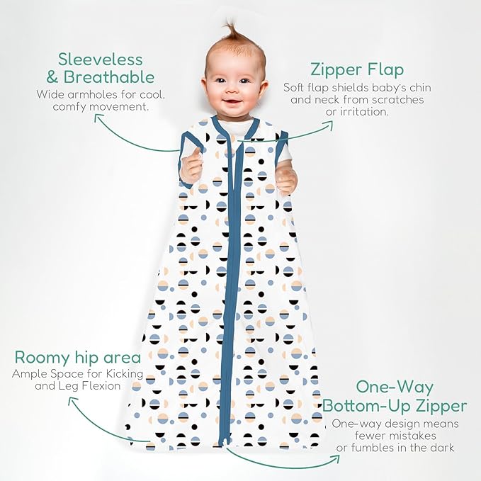 Baby Sleep Sacks Lightweight, Soft & Breathable 0.5 TOG Wearable Blanket with Zipper, 3-Pack 0-3-6-12-24-4T