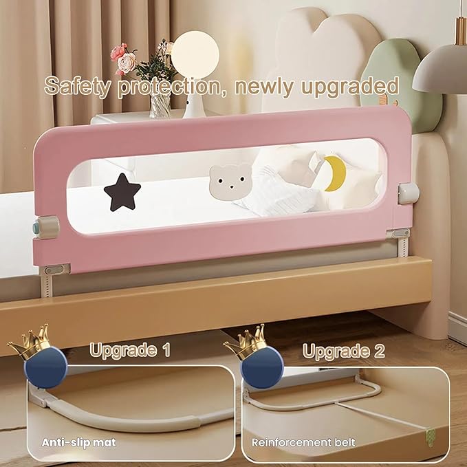 U Type Toddler Bed Rail Guard, Foldable Bed Rails for Toddlers, Adjustable, Safety, Convenient, Guard Rail with Twin, Full, Queen& King Size (Grey Patchwork, 71inch)