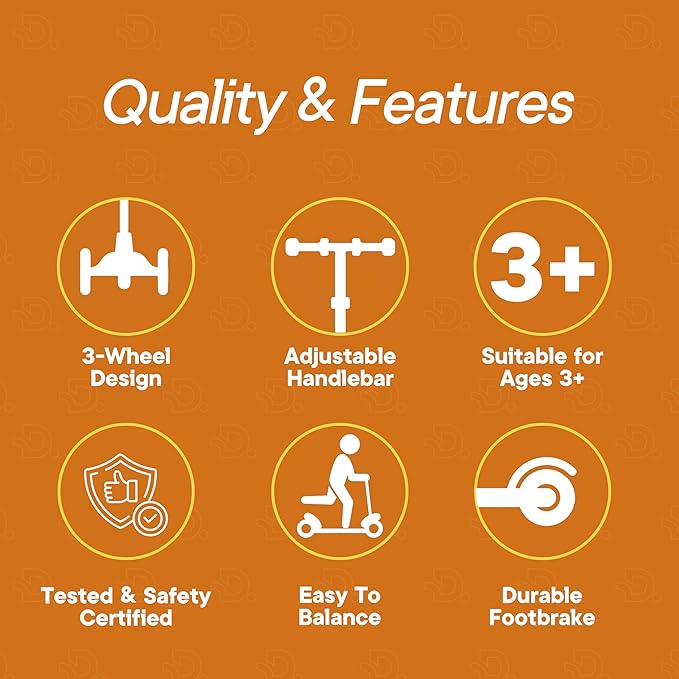 Dribbl 3-Wheel Kids Scooter - Lean-to-Steer Technology, Adjustable Height Handlebar, Wide Anti-Slip Deck, Scooter for Boys & Girls Ages 3+, Child Safety Approved, Support Riders Up to 165 lbs, Orange