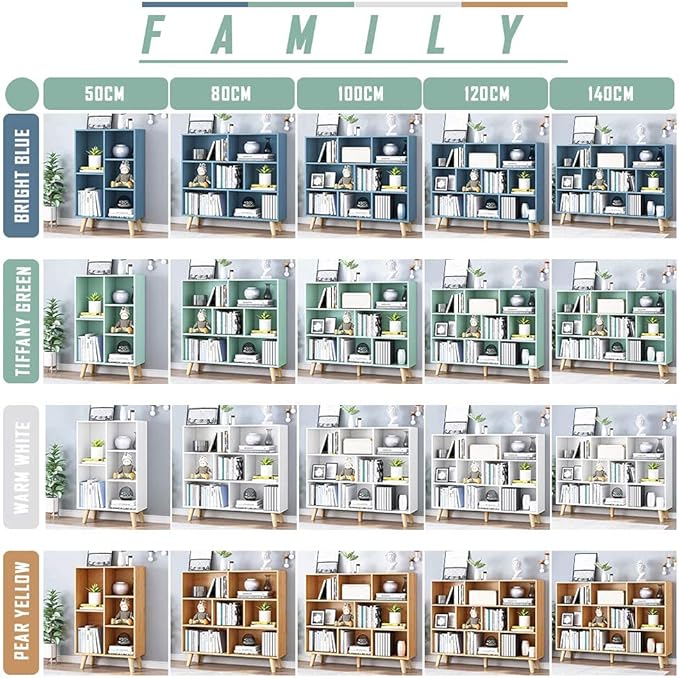 IOTXY Wooden Open Shelf Bookcase - 3-Tier Floor Standing Display Cabinet Rack with Legs, 8 Cubes Bookshelf, Tiffany-Green | Display Cabinet, Rack, with Legs, Bookshelf