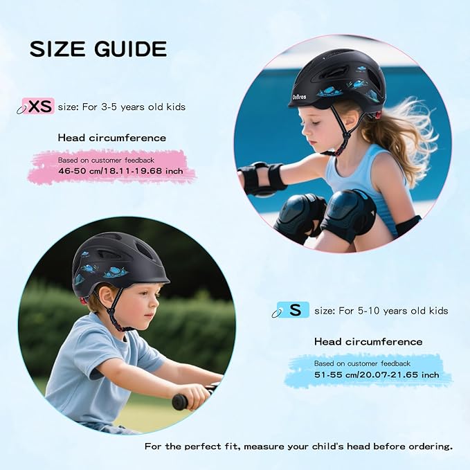 Kids Bike Helmet, OnBros Kid Bicycle Helmet for Girls and Boys with Light Lightweight Kids Helmets Certified Toddler Helmets for Kids 3-5-8-10 Age (46-50-55 cm)