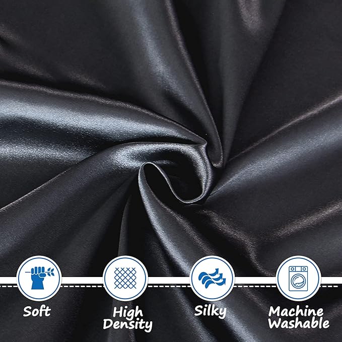 Satin Pack and Play Sheet Fitted, Soft & Silky Mini Crib Mattress Sheet (39"x27"x5") for Boys and Girls, Satin Playard Sheets for Baby Hair and Skin, Black