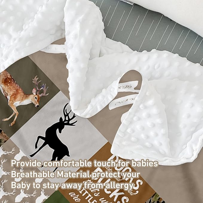 Custom Name Crib Bedding Set 3-Piece – Multi-Grid Deer Design Baby Bedding Set with Personalized Soft Blanket, Fitted Sheet, Changing Pad Cover – Ideal Newborn Gift for Boys and Girls