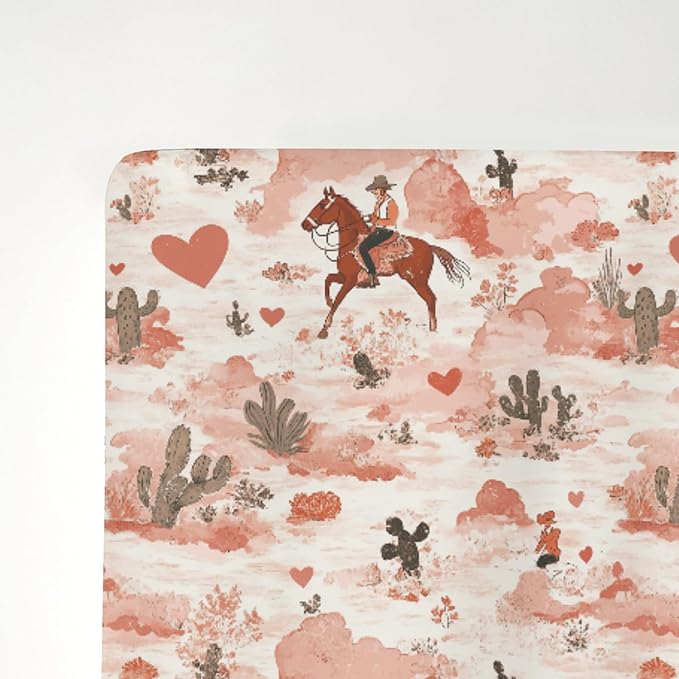 Retro Cowgirl Horse Cactus Love Baby Crib Sheets for Boy Girl 52x28Inch Western Cowgirl Hearts Soft Stretchy Fitted Crib Mattress Cover Wild Desert Baby Sheet for Standard Crib and Toddler Mattress