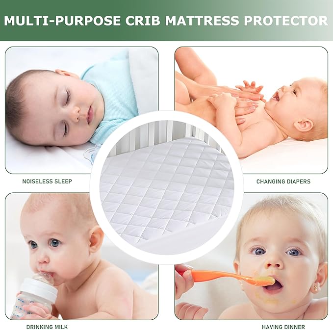 GRT 2 Pack Waterproof Crib Mattress Protector Rayon Made from Bamboo,Quilted Baby Mattress Pad Fitted Deep Pocket from 4" up to 9", Extra Breathable & Noiseless Toddler Mattress Cover 52"x28", White