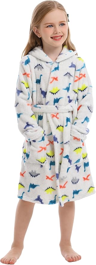 Toddler Robes Cute Pattern Bathrobe Unisex Kids Robe Baby Flannel Hoodie Pajamas Sleepwear