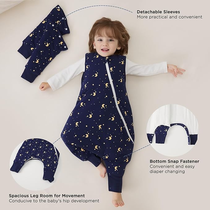 Duomiaomiao 3.5 TOG Toddler Sleep Sack 6-12 Months 100% Cotton Winter Side Open Zipper Baby Sleep Sack with Feet, Warm Toddler Wearable Blanket