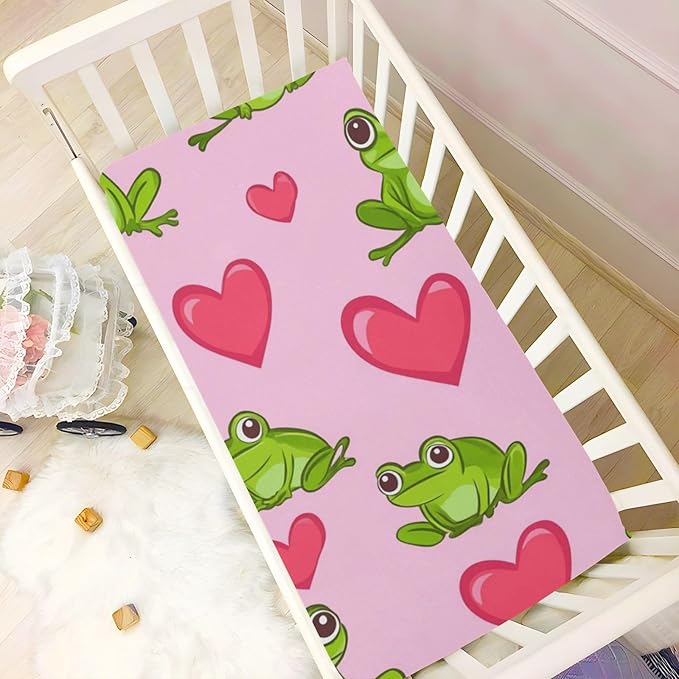 Pink Frog and Love01 Crib Sheets Standard Crib Toddler Mattresses Cover Fitted Baby Bed Sheet Breathable Crib Mattress Sheet for Girls Boys 39''x27''x9''