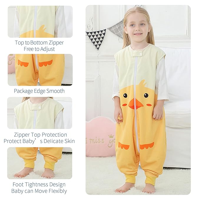 MICHLEY Toddler Sleeping Sack with Feet Newborn Infant Sleeveless Sleeping Bag 2-way Zipper Baby Wearable Blanket for Walkers,Duck,1-3T