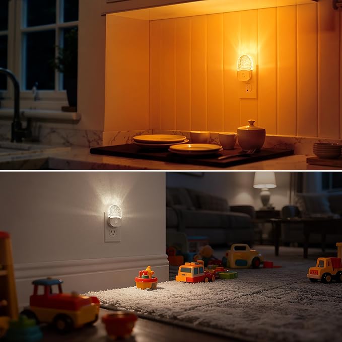 DORESshop Night Lights Plug Into Wall [2 Pack] 3CCT LED Night Light with Dusk to Dawn Sensor, Plug in Nightlight for Kids, Bathroom, Bedroom, Nursery Room (Amber-3000K-5000K)