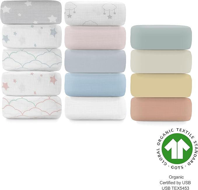 Newton Baby Fitted Mini Crib Sheets (2-Pack) | Organic Muslin Cotton, Breathable & Soft Baby Sheets, Washable Baby Mattress Sheets, Fits Mini Crib Mattresses 24" x 38", Oatmeal