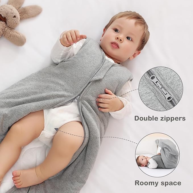 Mosebears Sleep Sack Baby Winter Wearable Blanket with 2-Way Zipper,2.5 TOG Cotton Sleep Sack Unisex (Grey, 12-18 Months)