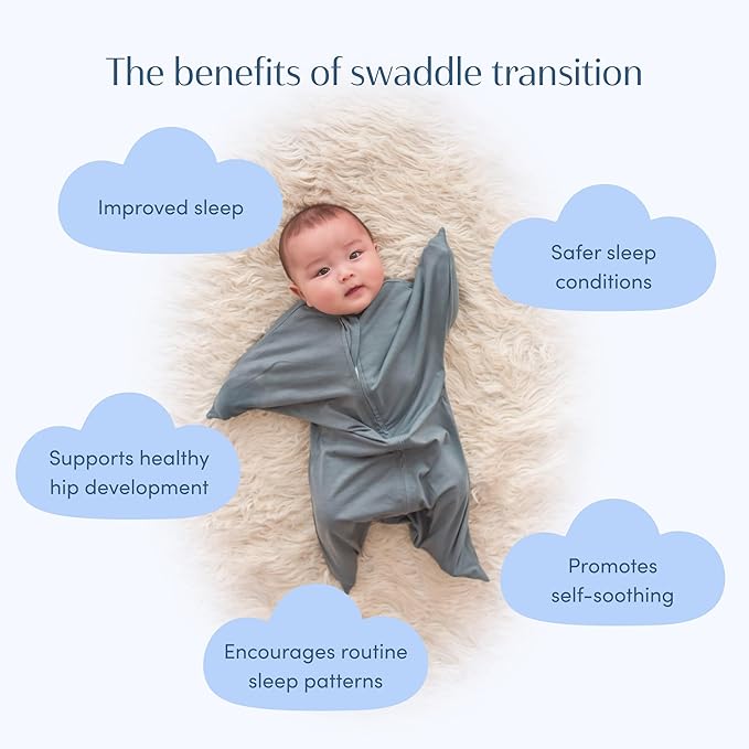 SleepingBaby Zipadee-Zip Transition Swaddle - Cozy Baby Swaddle Blanket with Zipper Convenience - Roomy Wearable Blanket for Easy Diaper Changes - Classic Grey, Large (12-24 Month) - 2 Pack