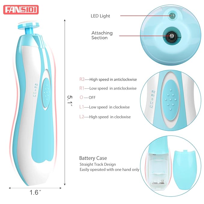 FANSIDI Baby Nail Trimmer Electric – Easy & Safe Baby Nail File Kit, Quiet LED Light, Multiple Speeds & Pads for Newborns, Infants, Toddlers & Adults, Perfect Baby Shower Gift