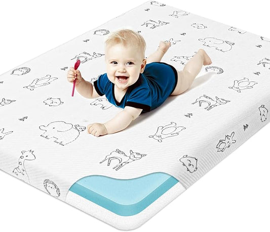 Pack and Play Mattress Pad, 38"x26" Dual-Sided Firmness Memory Foam Pack N Play Mattresses, Portable Baby Thick Mattress for Pack n Play with Removable Animal Cover