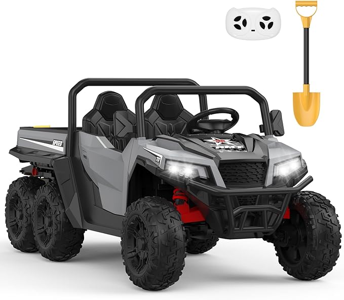 24V 2 Seater Ride on Dump Truck with Remote Control for Big Kids, 4WD 6 Wheels Ride on Car w/Music Player & LED Lights, Ride Toy Gift for Kid