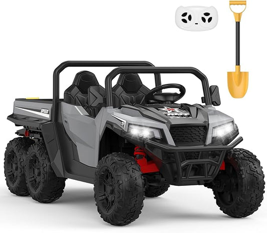 24V 2 Seater Ride on Dump Truck with Remote Control for Big Kids, 4WD 6 Wheels Ride on Car w/Music Player & LED Lights, Ride Toy Gift for Kid