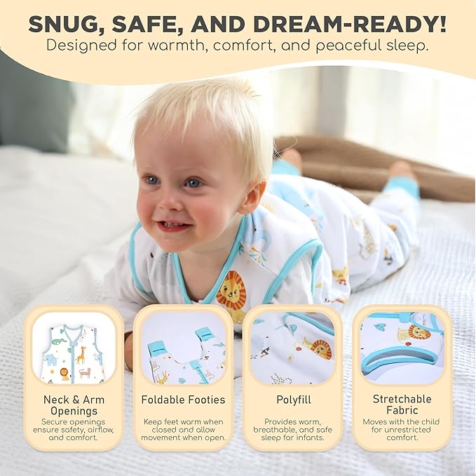 Mama Cheetah Toddler Sleep Sack with Feet 2T, 2.5 TOG Organic Cotton Baby Sleeping Bag with Legs, Baby Wearable Blankets for Walkers w/ 2-Way Zipper, Baby Sleep Sack for Girls Boys, Medium