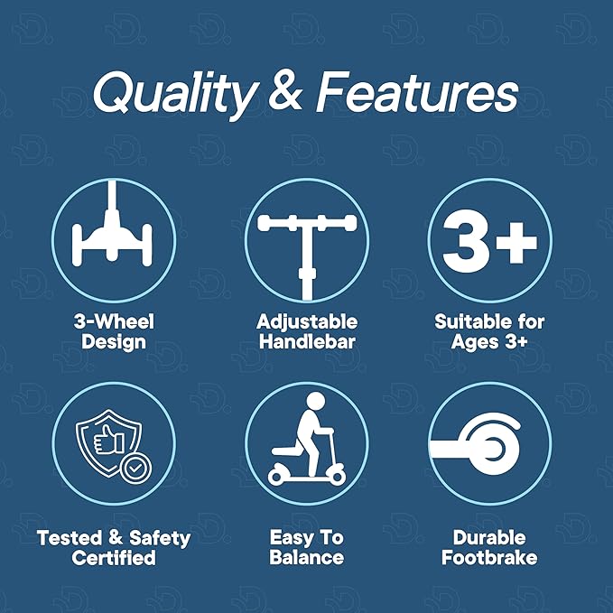 Dribbl 3-Wheel Kids Scooter - Lean-to-Steer Technology, Adjustable Height Handlebar, Wide Anti-Slip Deck, Scooter for Boys & Girls Ages 3+, Child Safety Approved, Support Riders Up to 165 lbs, Blue
