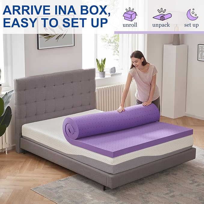 SINWEEK 4 Inch Gel Memory Foam Mattress Topper Ventilated Soft Pressure Relieve Mattress Pad, Breathable Bed Topper, CertiPUR-US Certified, Queen Size