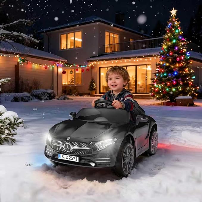 12V Kids Ride On Car with 2.4G Remote Control,Battery Powered Electric Car Ride On Vehicle Double Doors, 5 Point Safety Belt,LED Light (SC-Black)