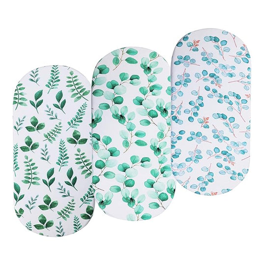 Onacosht Bassinet Sheets Set 3 Pack for Baby Boy and Girl, Stretchy Jersey Knitted Fitted Sheet, Universal for Oval Rectangle and Hourglass Bassinet Mattress, Watercolor Greenery Botanical Leaf