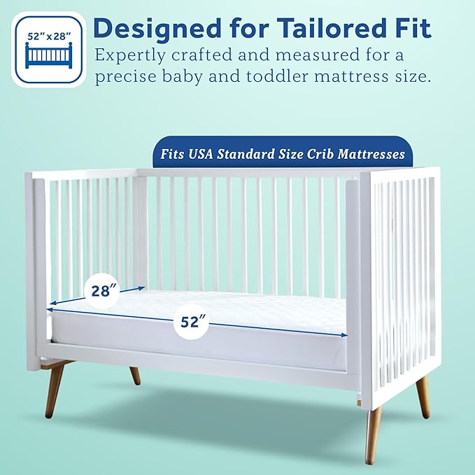 Sealy Baby Cool Comfort Cooling Breathable Waterproof Crib Mattress Protector Pad, Toddler Bed Cover, Infant and Newborn Durable Comfortable Topper, Machine Washable and Dryer Friendly, 52x28”- White