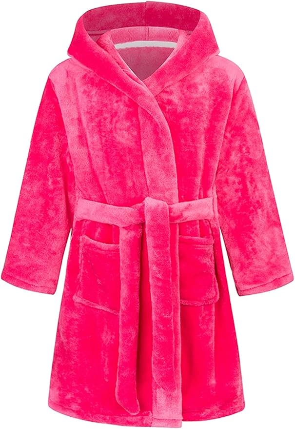 SANGTREE Boys Girls Robe Fleece Hooded Soft Toddler Bathrobe Cute Boys Bathrobe Fuzzy Plush Robes for Kids, 2-12 Years
