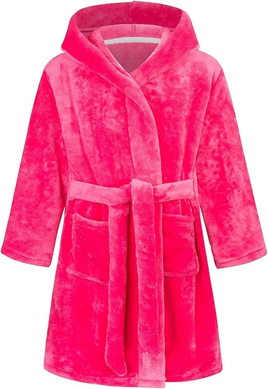 SANGTREE Boys Girls Robe Fleece Hooded Soft Toddler Bathrobe Cute Boys Bathrobe Fuzzy Plush Robes for Kids, 2-12 Years