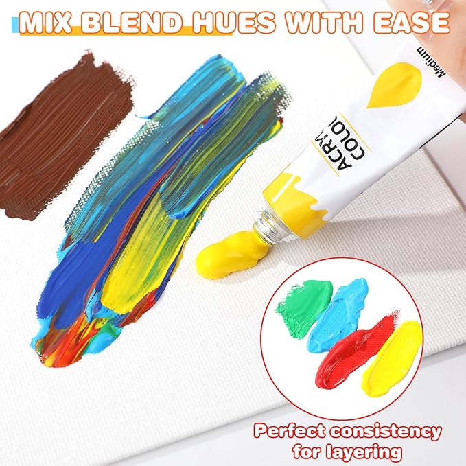 ESRICH Acrylic Paint Set 12 Colors (2 Pack) With 20 Paint Brushes, 24 Acrylic Paints for Adults, Beginner, Professional Artists, Non-Toxic Craft Paint kit for Paper, Canvas, Rock,Wood, Ceramic