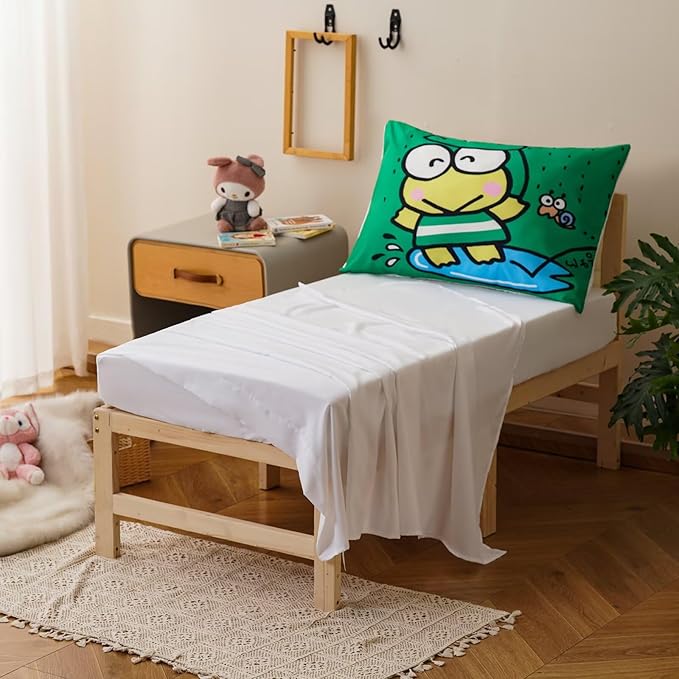 CLOTHKNOW Frog Toddler Bedding Sets for Boys, 4 Pieces Bedding Sets, Cute Animal Cartoon Pattern, Soft Crib Bed Set Including Comforter, Flat Sheet, Fitted Sheet and Pillowcase