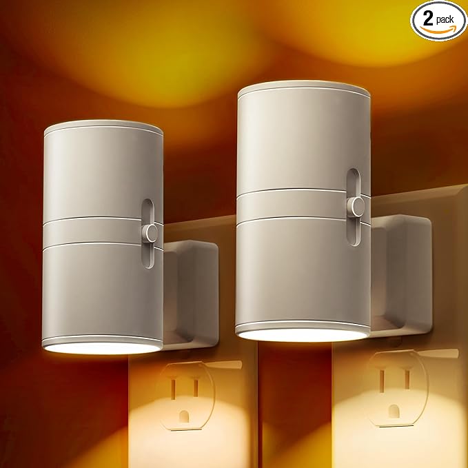 L LOHAS LED Night Light, Amber Nightlight, Dimmable Night Light 100LM, Light Sensor, Yellow Nightlight, Sleep Light for Kids, Soft & Warm Light for Bedroom, Hallway, Bathroom, 2 Pack